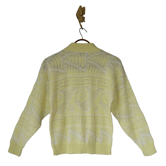 Vintage 80s Jolie USA Greek Key Knit Sweater M Retro Granny Academia Cabincore - Picture 2 of 12